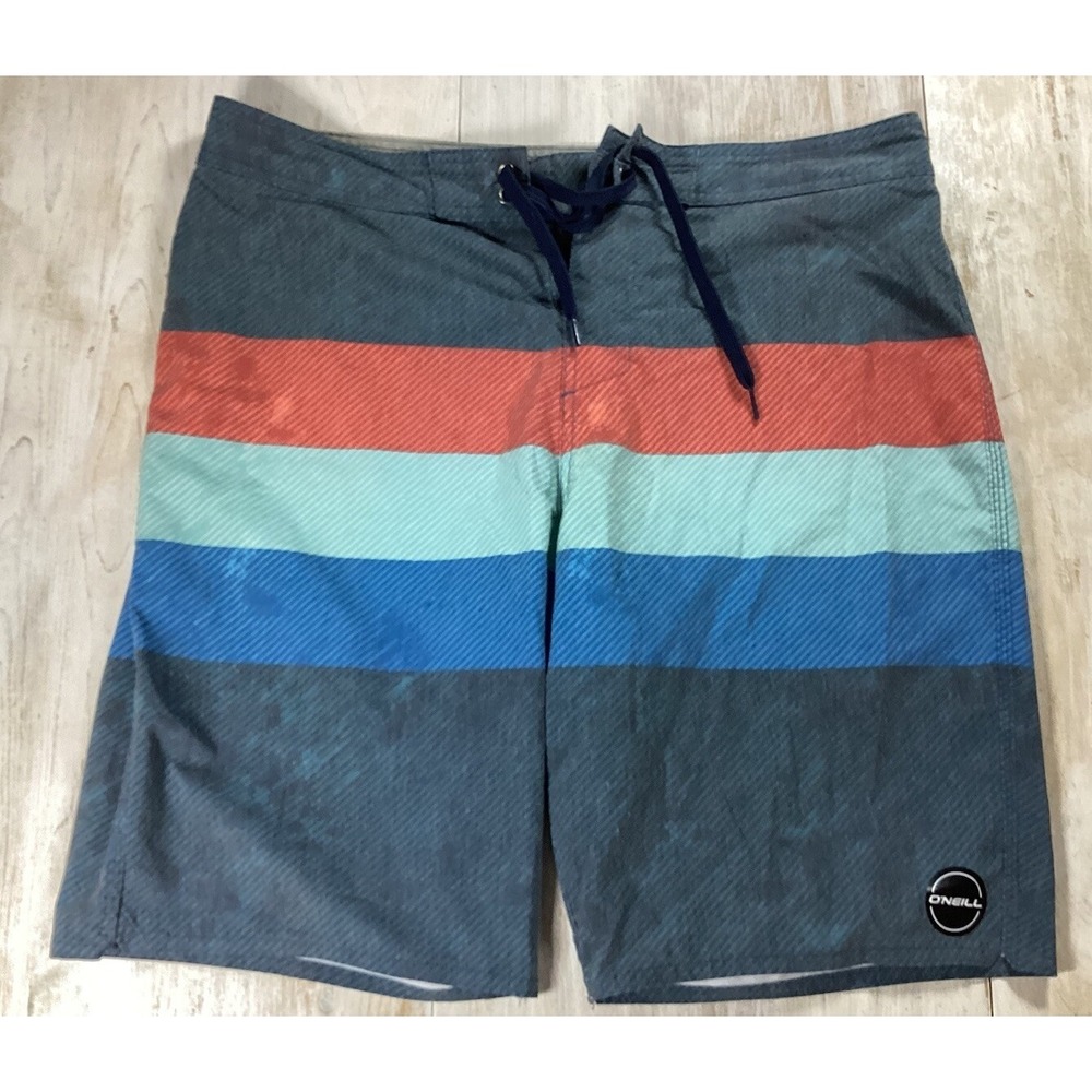 O'Neill Board Shorts Striped‎ Blue And Red Men's 34 Swim Beach